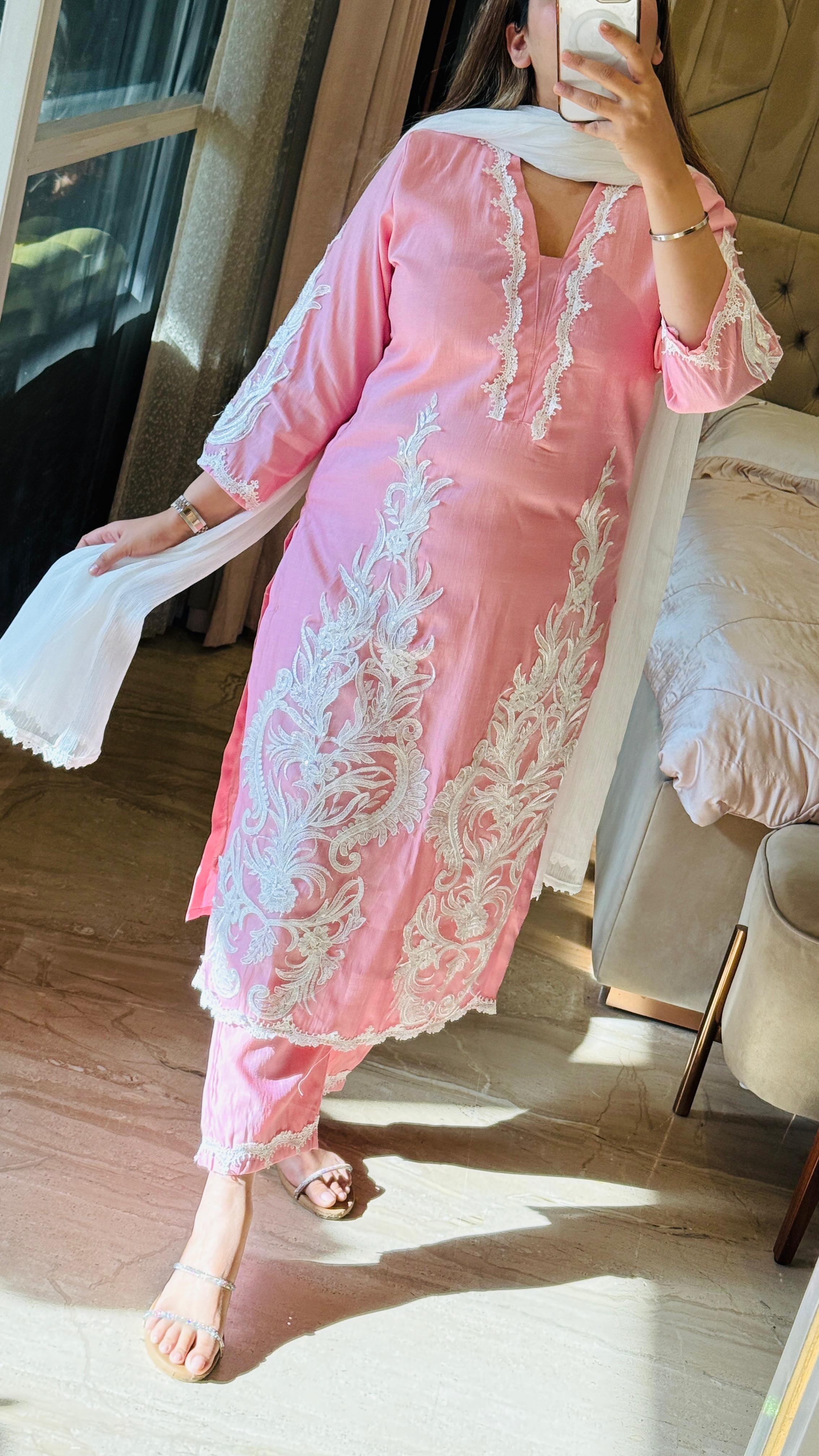 Pink Elegant Cotton Suit Set